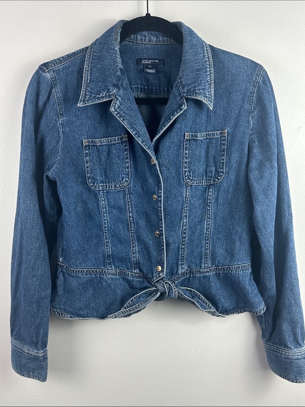 Vintage Y2K Jones New York Tie Waist Peplum Denim Jacket